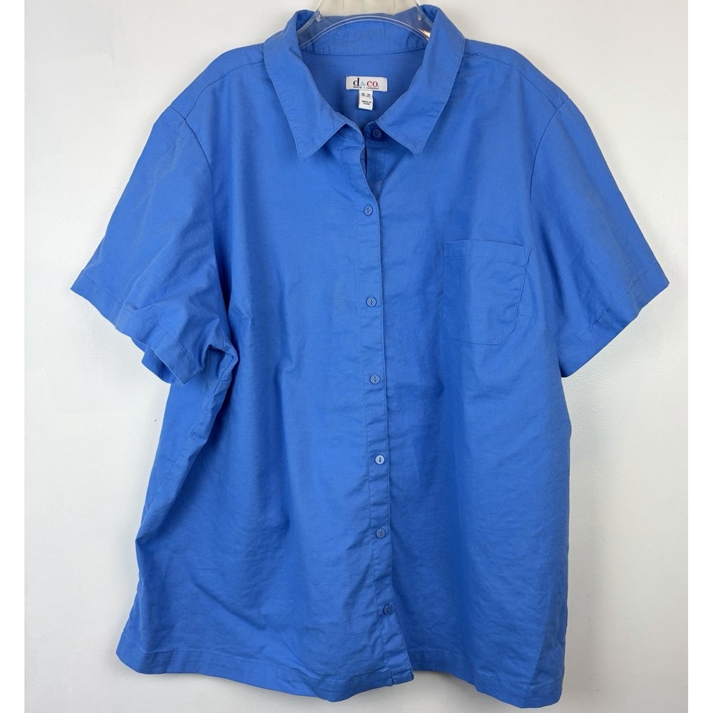 D&Co Denim Co Button Top Womens 3X Blue Tunic Plus Shirt Solid Casual Read
